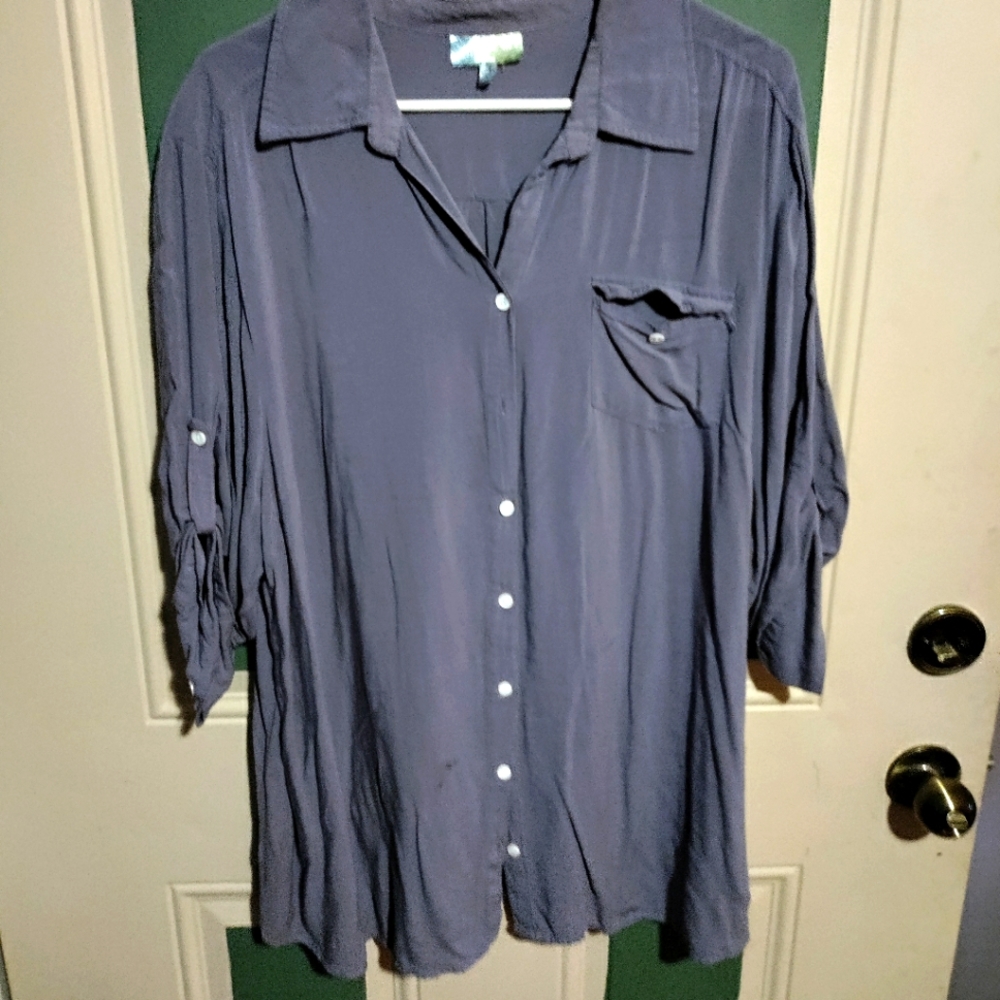 Long sleeve but can roll up and button, slate blue women's blouse